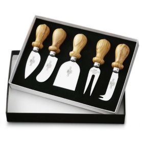 set 5 coltelli formaggio manici ulivo
