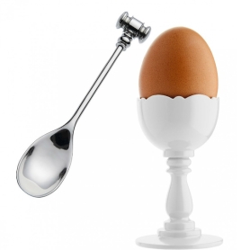 white egg holder with spoon