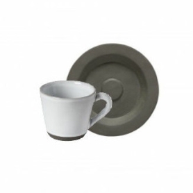 6 espresso cups with black saucers