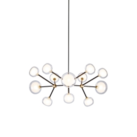 Nabila chandelier 552.12 nero opaco, ottone spazzolato e vetro trasparente