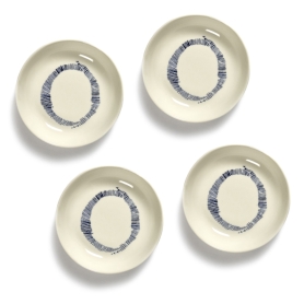 Set 4 piattini pane/tapas Feast white swirl-stripes blue cm 11,5