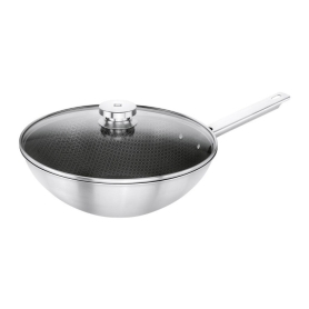 wok per induzione con coperchio in vetro