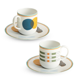 set of 2 coffee cups with saucer