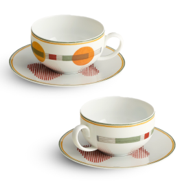 2 teacups with saucers