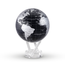 mappamondo politico a rotazione perpetua nero e argento D 15,2 cm