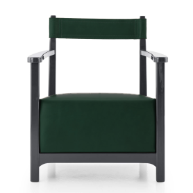 Chinotto leather armchair green lacquered  and green leather