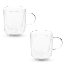 Double-walled borosilicate glass mug set
