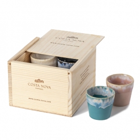 set 8 tazze espresso multicolor con box in legno