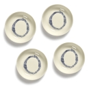 Set 4 piattini pane/tapas Feast white swirl-stripes blue cm 11,5