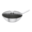 wok per induzione con coperchio in vetro